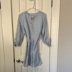 New Blue Striped Dress with Belt